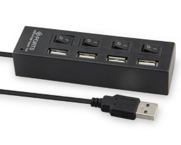 USB 4-porttinen keskitin kytkimellä J1634 musta