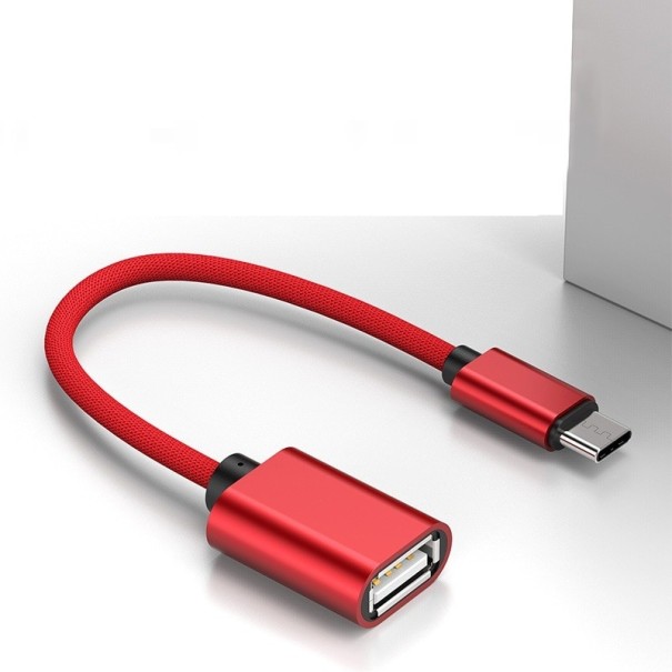 USB-C auf USB Adapter mit geflochtenem Kabel zum Anschluss eines Flash-Laufwerks oder einer Maus an Telefon und Notebook Weiblicher USB-A rot