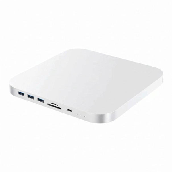 USB-C Hub for Mac Mini M2 and M1 20 x 20 x 3 cm Docking Station with 10 Ports and Case for 2 Drives and SD Card Reader Silver 1