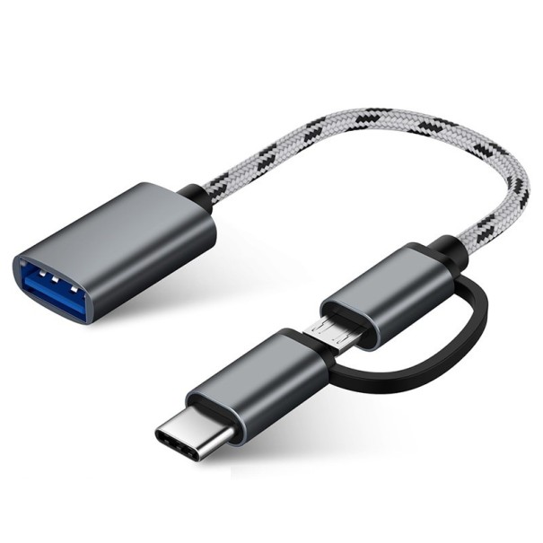 USB-C / Micro USB - USB 3.0 -sovitin harmaa