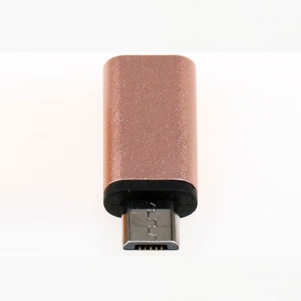 USB-C or Lightning Female to Micro USB Male Adapter Connecting a Cable to a Device with a Micro USB Port Metallic Appearance Colour Rose Gold 1