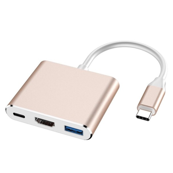 USB-C til HDMI / USB-C / USB 3.0 adapter guld