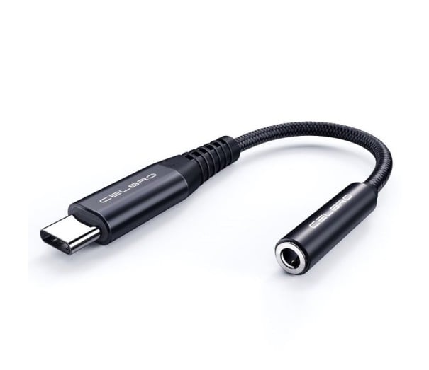 USB-C to 3.5 mm Jack AUX Adapter for Connecting Headphones or a Speaker to a Phone Braided Cable Length 11.7 cm Aluminium Alloy black