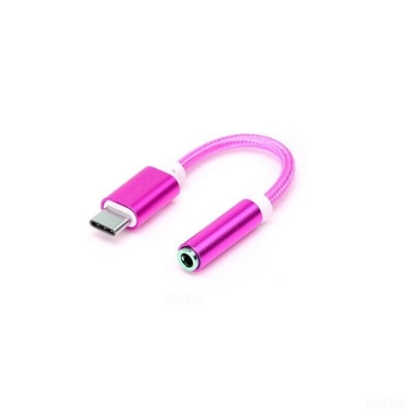 USB-C to 3.5mm Jack Adapter for Connecting Headphones to USB-C Devices Short Braided Cable 12 cm Dark Pink 1