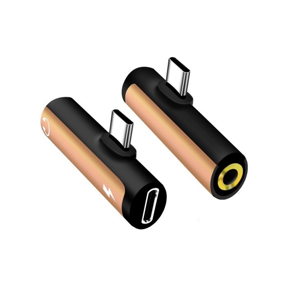 USB-C to 3.5mm Jack and USB-C Adapter for Headphones and Simultaneous Charging Compact Aluminium and TPE Alloy Body Side USB-C Connector beige