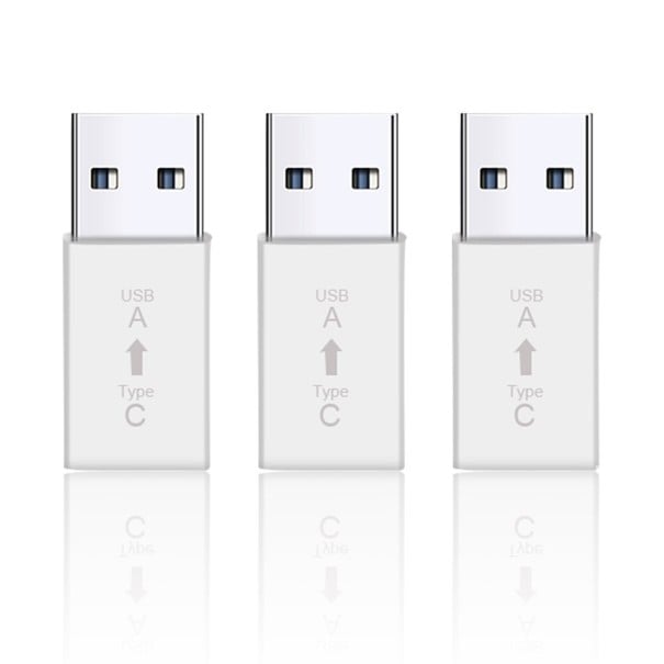 USB-C vrouwelijke naar USB-A 3.0 mannelijke adapter Set van 3 stuks Voor het aansluiten van een USB-C-kabel op een USB-A-poort wit