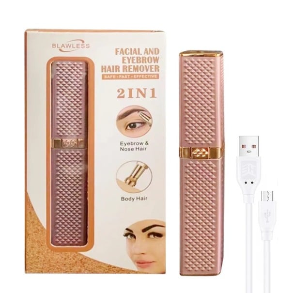 USB dobíjecí zastřihovač obočí a chloupků 12,5 x 2 cm 2v1 omyvatelná hlavice vestavěné světlo zlatý pro ženy růžová