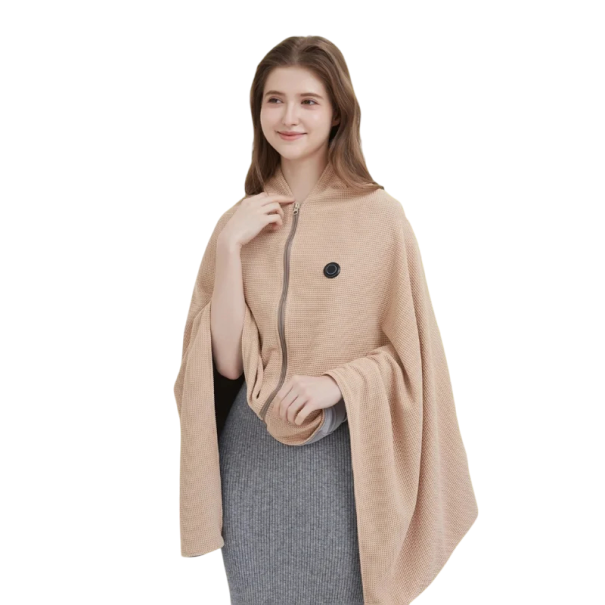 USB-Heizdecke mit Reißverschluss, mehrzonen Heizfunktion, weiches Material, tragbare Wärmedecke für Schultern und Rücken, beige oder grau beige