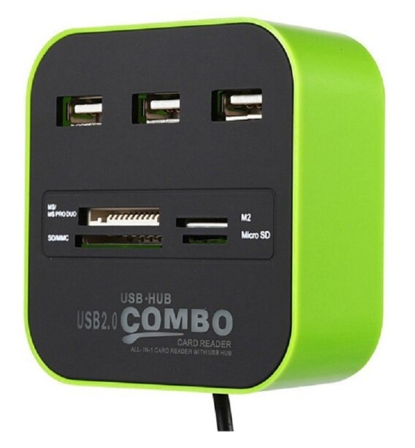 USB HUB és memóriakártya-olvasó zöld