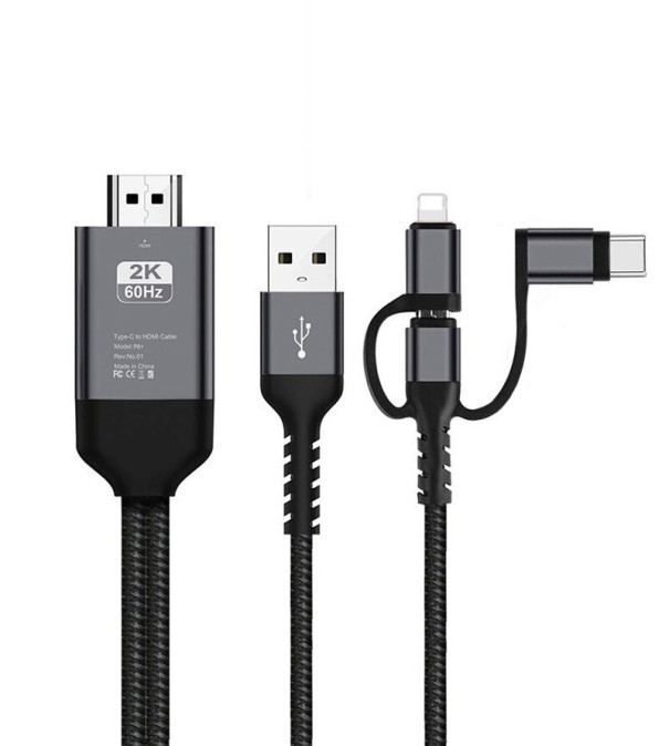 USB-kabel HDMI til Lightning / USB-C / Micro USB mørkegrå