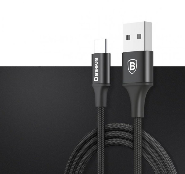 USB kábel s LED svetlom typu C J1635 čierna 25 cm