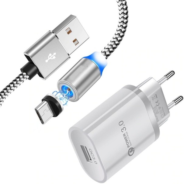 USB-laddare med magnetisk Micro USB-kabel silver