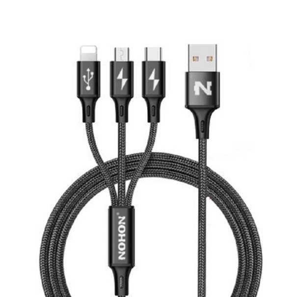 USB-latauskaapeli Micro USB / USB-C / Lightning -laitteille musta