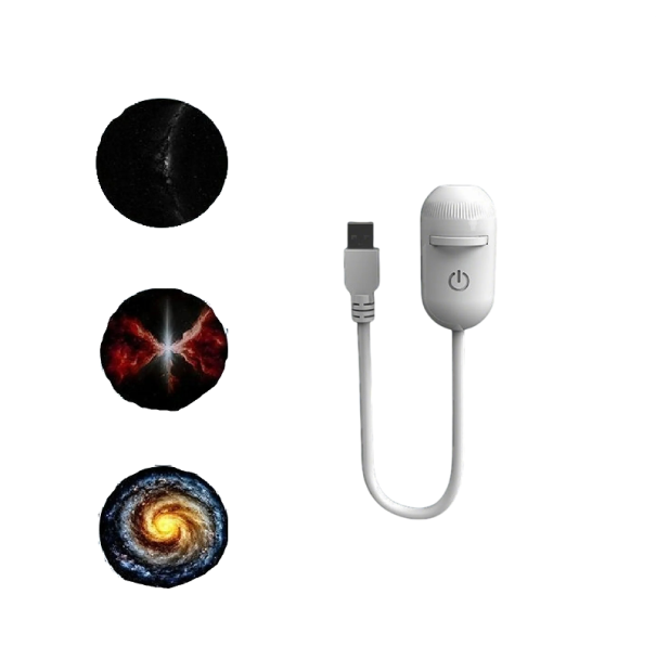 USB LED projektor nočnej oblohy so 3 vymeniteľnými diskami, galaxia, hmlovina, anjelské krídla, biely, nočné svetlo do auta aj izby 1
