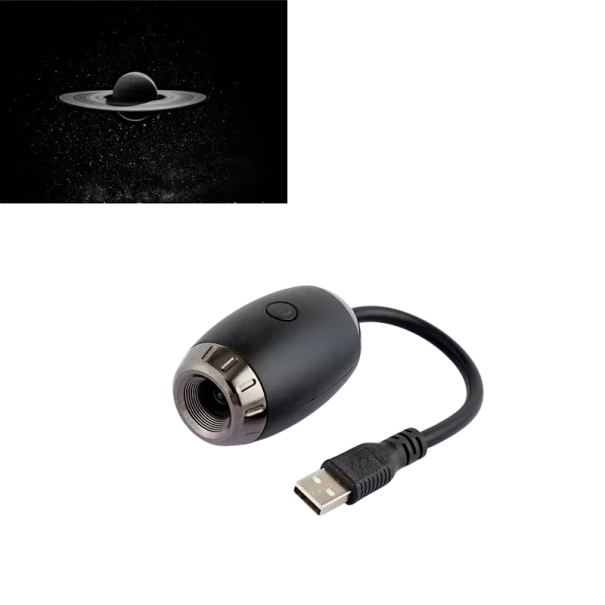 USB LED projektor planéty Saturn s prstencami, hviezdna obloha, miniatúrny dizajn, čierny, na dekoráciu interiéru auta aj izby 1