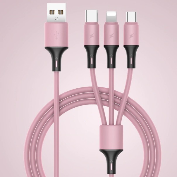 USB-Micro USB / USB-C / Lightning-latauskaapeli 1,2 m vaaleanpunainen