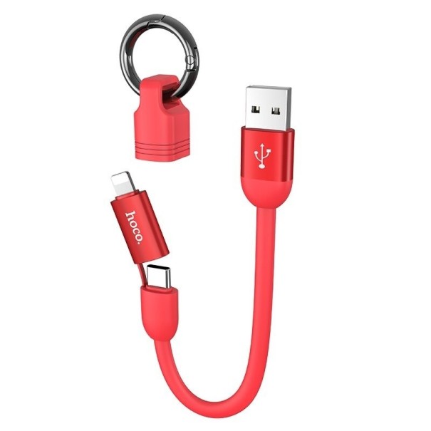 USB naar Lightning / USB-C oplaadkabel 20 cm rood