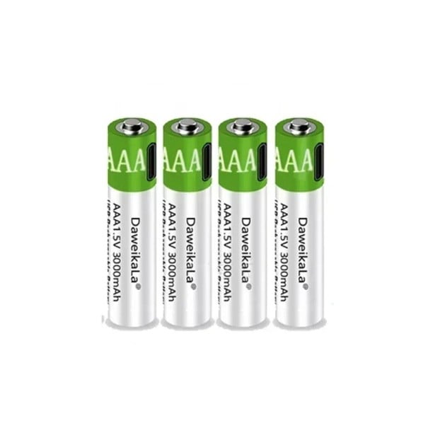 USB oplaadbare batterij AAA 1.5V 3000mAh Li-ion 4 stuks met Type-C-kabel voor muizen, speelgoed, afstandsbedieningen, hoge capaciteit, herhaaldelijk 1