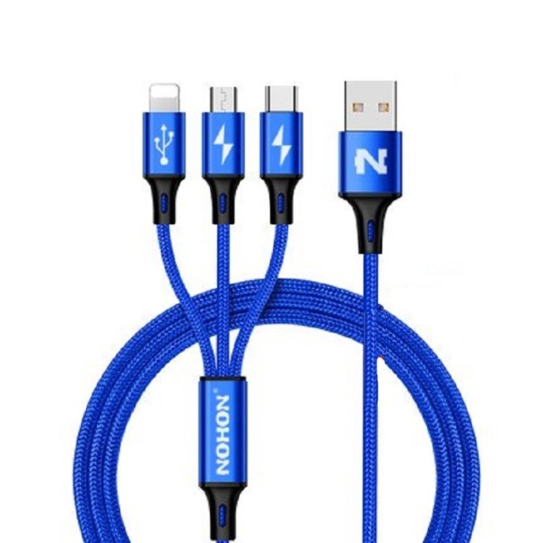 USB-opladerkabel til Micro USB / USB-C / Lightning blå