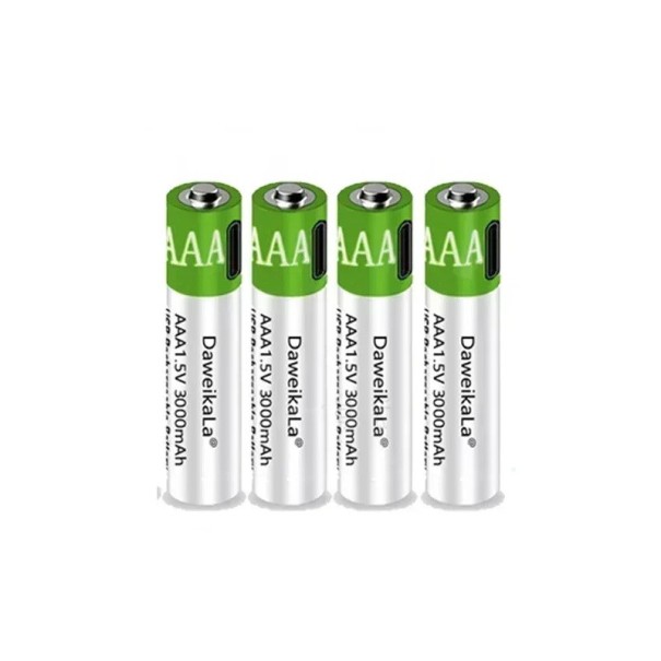 USB Rechargeable AAA Batteries 1.5V 3000mAh Li-ion 4pcs with Type C Cable for Mice Toys Remote Controls High Capacity Rechargeable 1