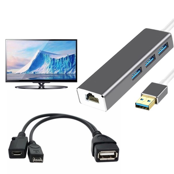 USB-RJ45-Adapter + HUB 3 Ports 1