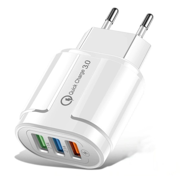 USB-strømadapter Hurtigopladning 3 porte hvid