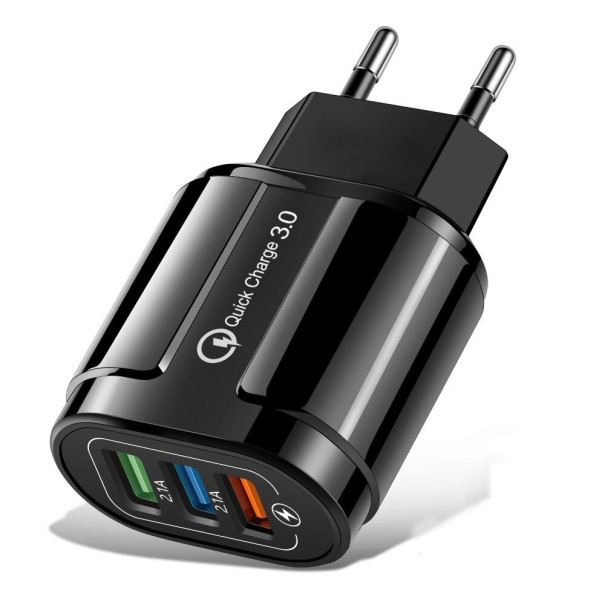 USB-strömadapter Quick Charge 3 portar svart