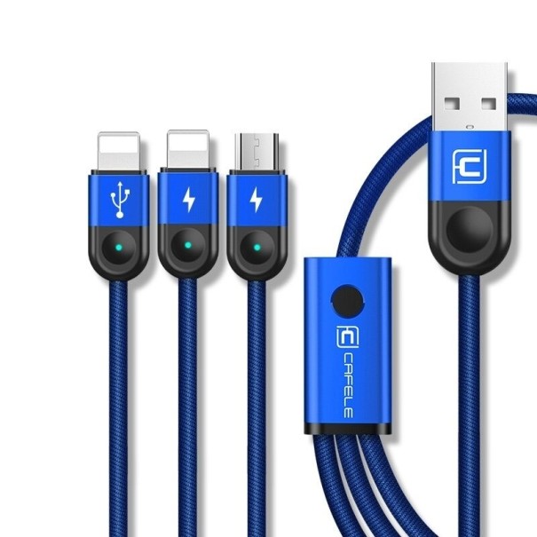 USB til 2x Lightning / Micro USB datakabel blå