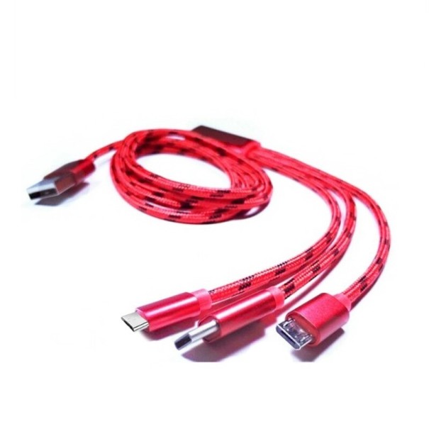 USB til Micro USB / Lightning / USB-C opladningskabel K553 4