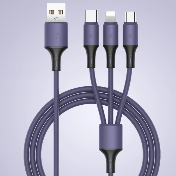 USB til Micro USB / USB-C / Lightning opladningskabel 1,2 m lilla