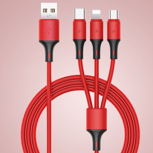 USB til Micro USB / USB-C / Lightning opladningskabel 1,2 m rød