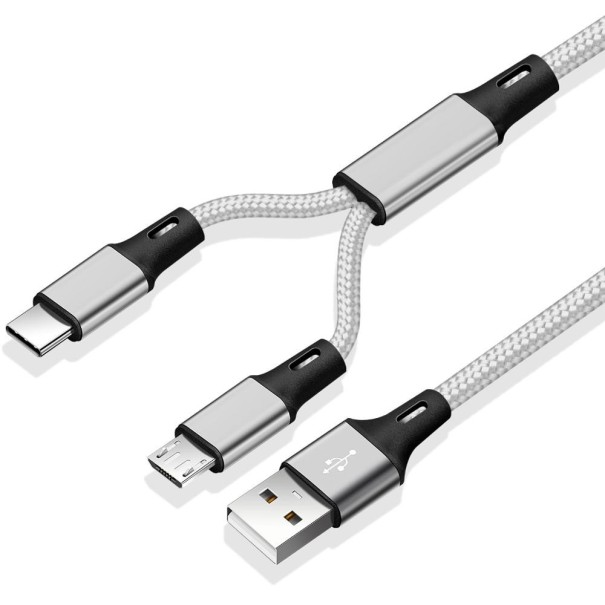 USB til USB-C / Micro USB-opladerkabel sølv