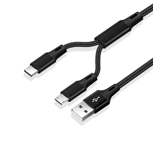 USB till USB-C / Micro USB laddningskabel svart