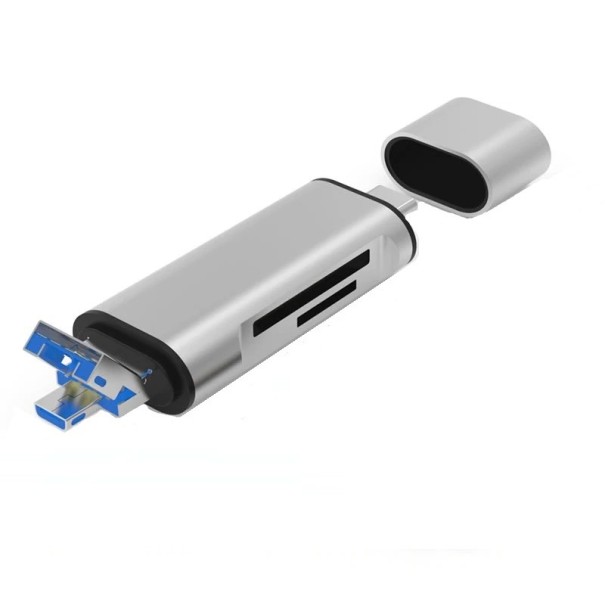 USB / USB-C geheugenkaartlezer K879 zilver