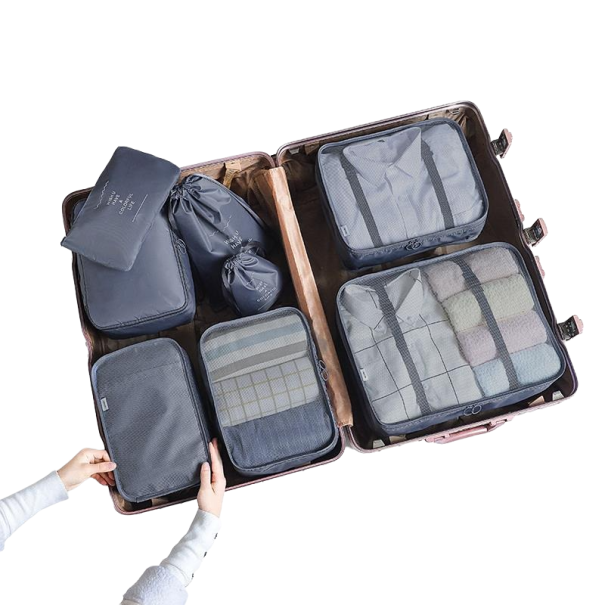 Utazásszervező készlet a bőröndhöz 8 db sötét szürke