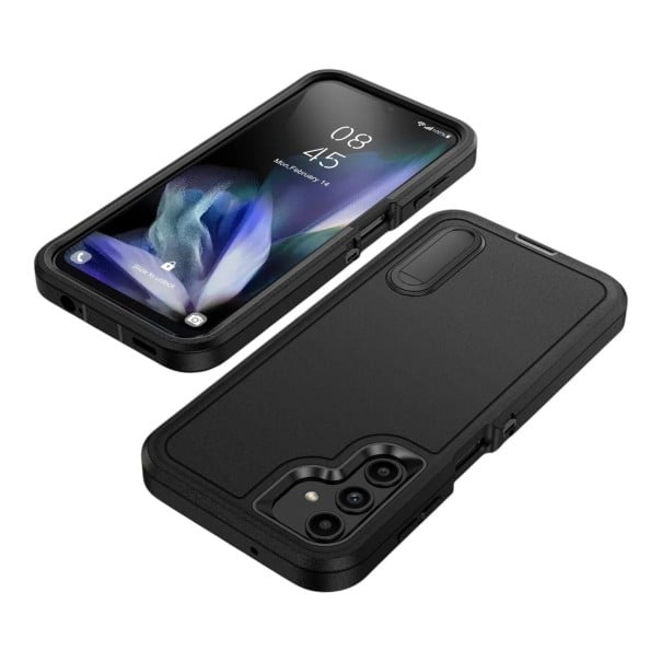 Ütésálló tok állvánnyal Samsung Galaxy A26 számára Emelt perem a kamerának 2,5 mm és a kijelzőnek 1 mm Oldalsó barázdák Széles videóhoz fekete