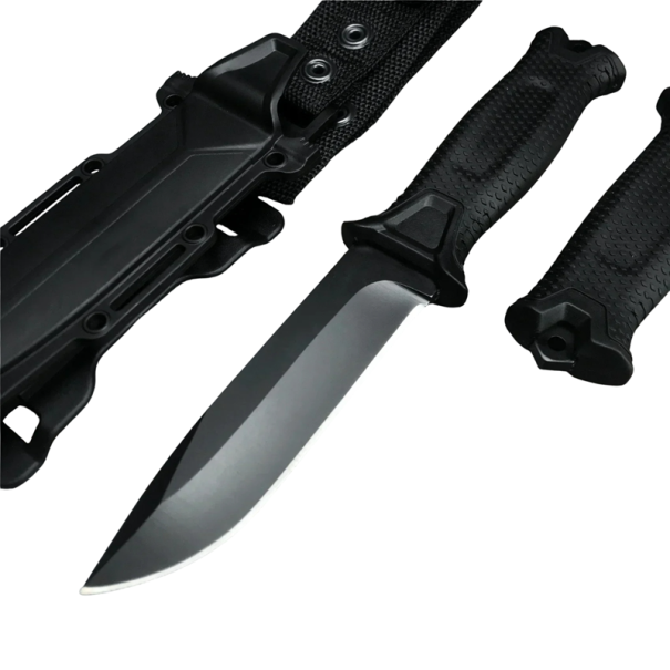 Utomhuskniv med fast rostfritt stålblad 22 cm Halkfritt handtag Med slida Taktisk kniv för naturen Camping Vandring Överlevnad svart