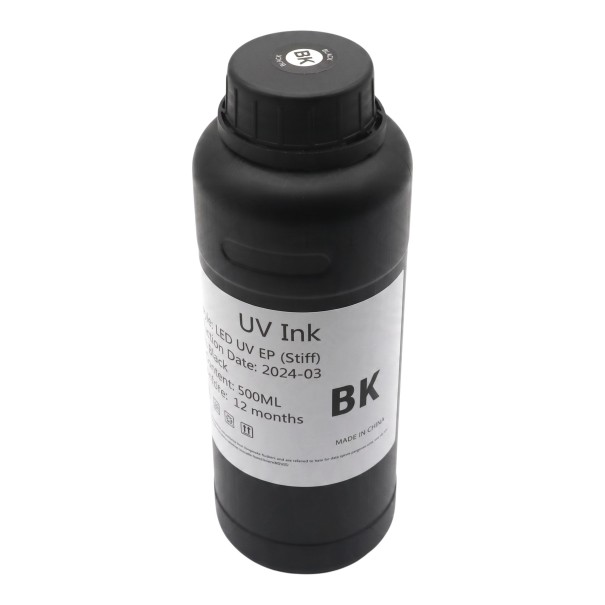UV Ink 500 ml Hard LED Ink for Epson i3200 XP600 L800 and DX5 Print Heads for Flat Printing on Acrylic, Glass and Metal black