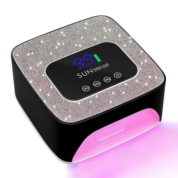 UV LED lampa na nehty 180 W dobíjecí 57 LED diod 365 nm a 405 nm baterie 2000 mAh ABS s kamínky 3 režimy časovače Na gelové nehty i manikúru černá