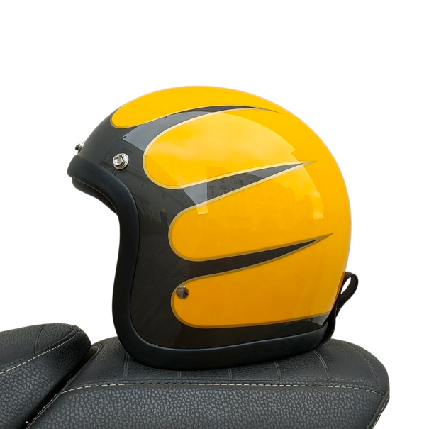 Üvegszálas retro motoros sisak Könnyű vintage stílusú sisak védő motoros sisak nyitott arcú sisak belső párnázással sárga L (57-58 cm)