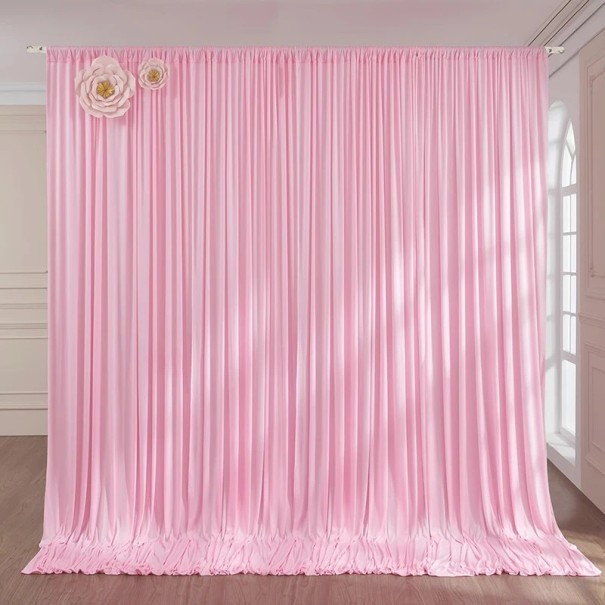 Úzký extra dlouhý závěs jako foto pozadí na tyč, 75 x 600 cm, splývavý polyester pro svatební oblouk, dekoraci sálu a focení růžová