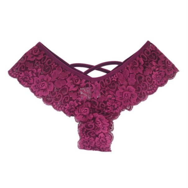 V-string kanten string voor dames wijnrood XXL