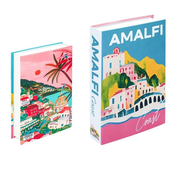 Väärä kirja koristeellinen Amalfi Coast Avaamaton kirja tyylikäs koriste Italia design 1