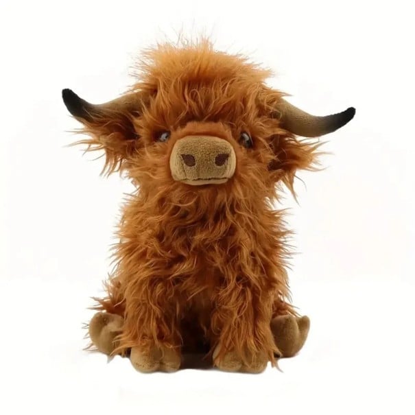 Vaca de pelúcia escocesa 30 cm Brinquedo de pelúcia macio em algodão PP Decoração realista e adorável para crianças e adultos Presente original castanho