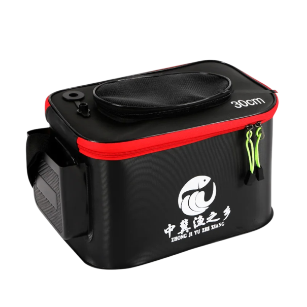 Vădrăuță pliabilă pentru pești vii 30 × 20 × 19 cm cu capac respirabil negru-roșu, portabilă pentru pescuit și camping 1