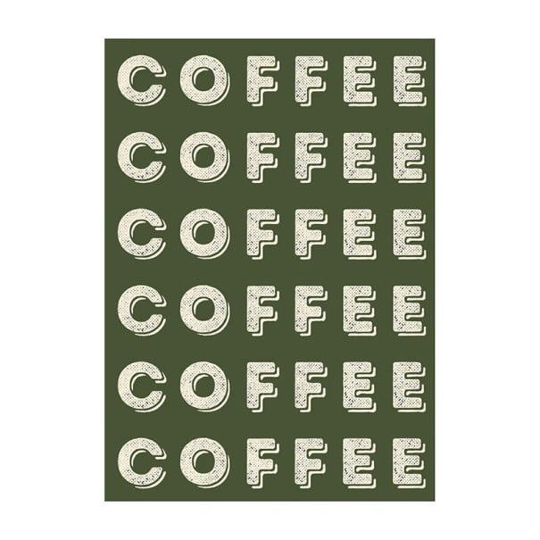 Væghængt plakat coffee typografi gentaget tekst 20 × 30 cm tryk på lærred grøn baggrund dekoration til hjemmet og café uden ramme 1