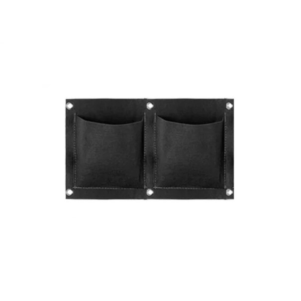 Vægmonterede stoflommer til dyrkning 18 x 33 cm To lommer 15 x 15 cm Vertikal have Hjemmehave Urtehave Pladsbesparende vægdekoration sort