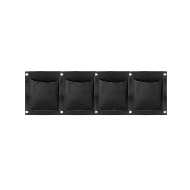 Vægmonterede stoflommer til dyrkning 18 x 66 cm Hængende plantekasse med 4 lommer 15 x 15 cm Lodret have på væggen Balkon Have Indvendigt Udvendigt sort