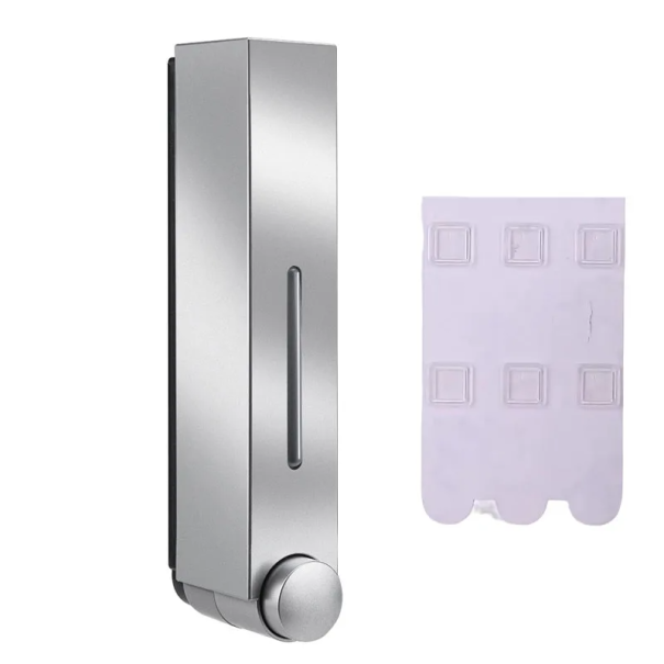 Vægmonteret sæbe- og showergel-dispenser 420 ml Selvklæbende sæbeskuffe 5×8×28 cm Væskepumpe Ingen boring sølv