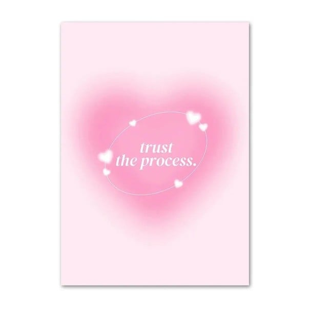 Vægplakat med hjertemotiv og tekst 50 x 70 cm lærredstryk i rosa uden ramme vægdekoration til hjemmet 1